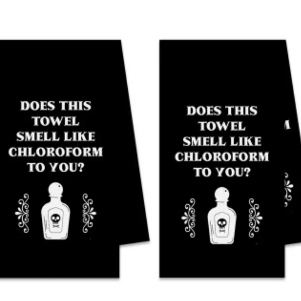 Black Novelty Towel with White Print